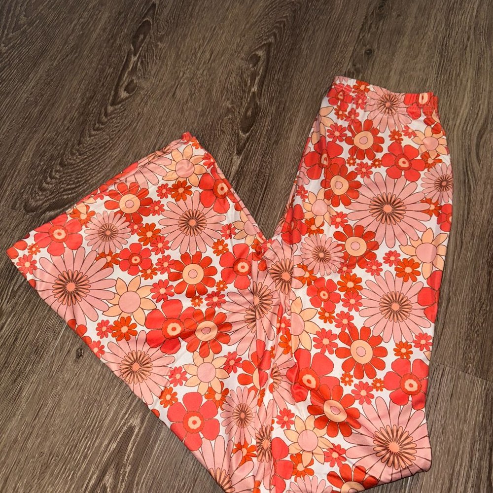 Orange Floral Bell Bottom Pants